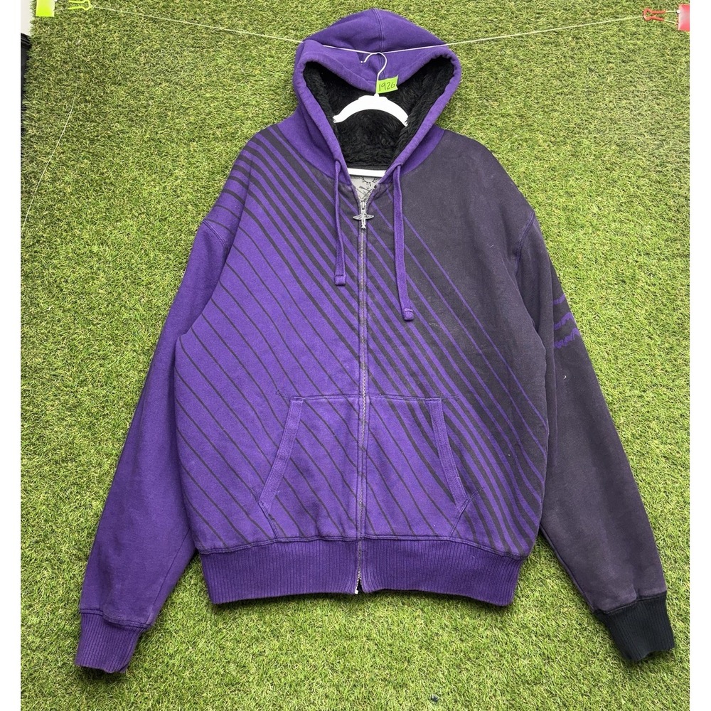 Vintage Fox Racing Sasquatch Hoodie Mens 2XL Fur Lined Y2K Grunge Heavy Purple